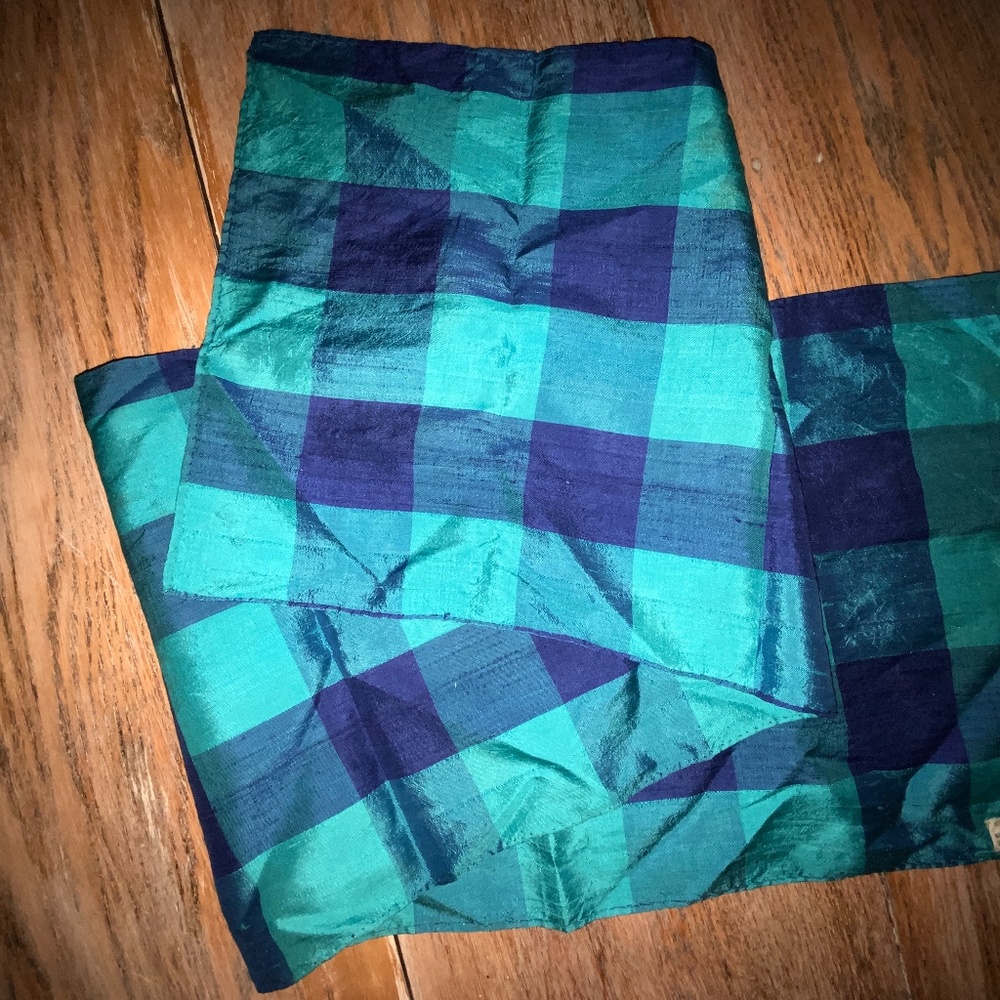 Thai Silk Co Blue Check Scarf 10”X 39”